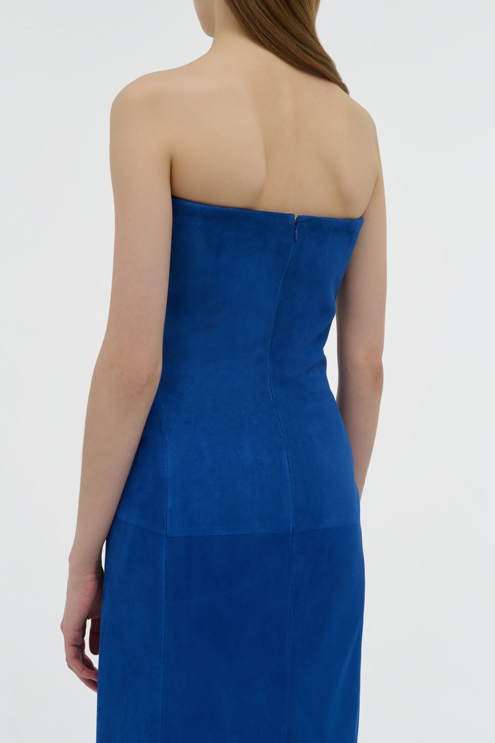 Ivara Strapless Maxi Dress in Cobalt Suede