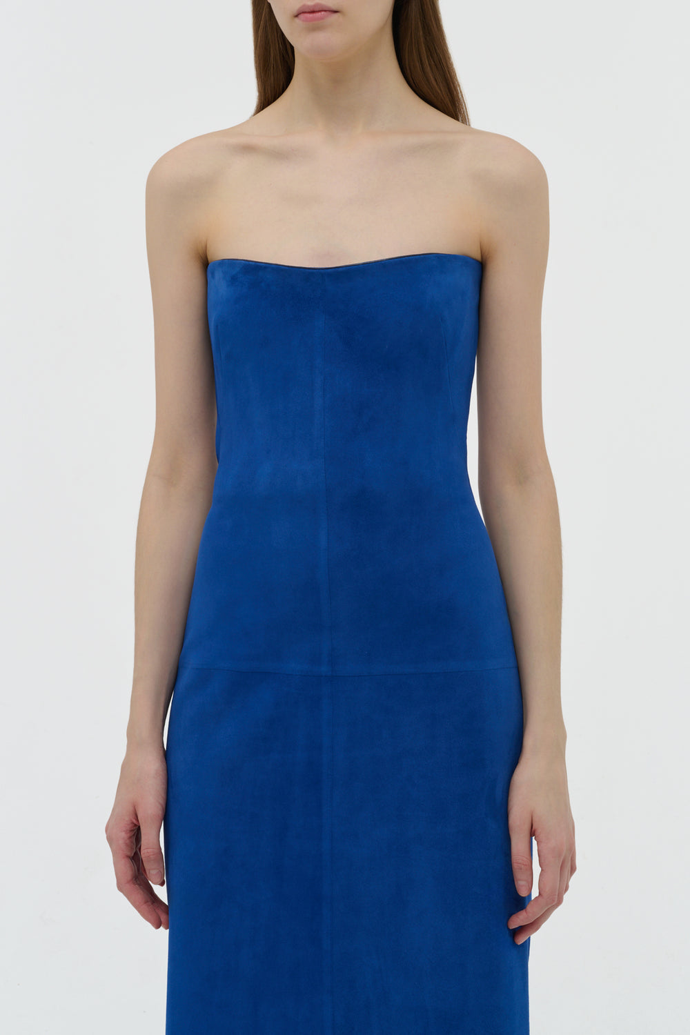 Ivara Strapless Maxi Dress in Cobalt Suede