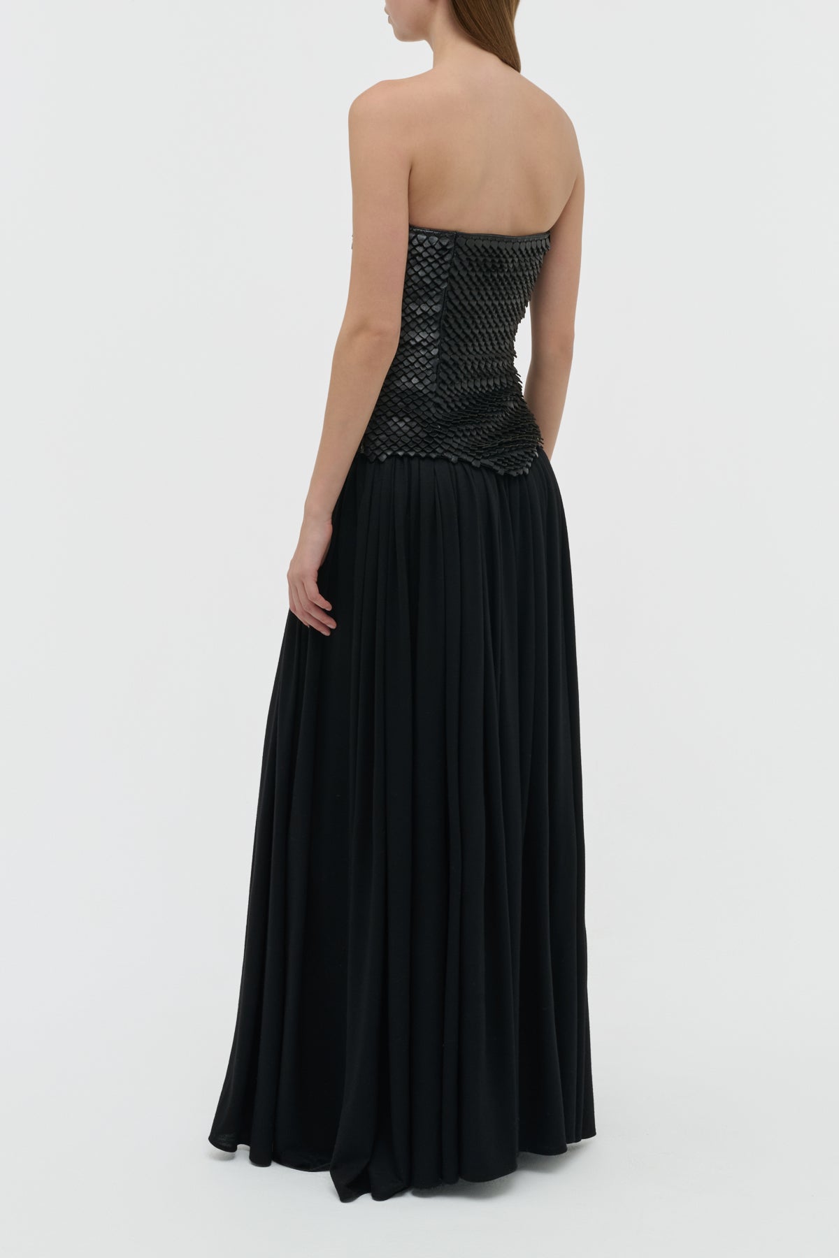 Estrid Strapless Dress in Black Leather Snake Scales
