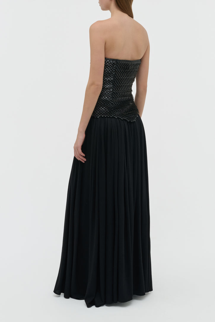 Estrid Strapless Dress in Black Leather Snake Scales