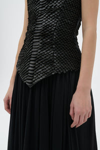 Estrid Strapless Dress in Black Leather Snake Scales