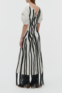 Aphea Maxi Dress in White & Black Soft Leather