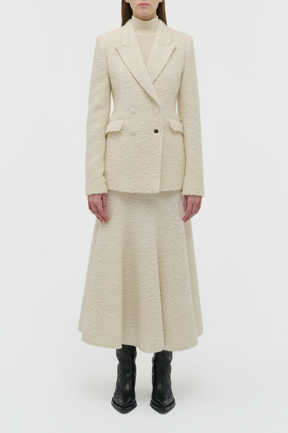 Amy Midi Skirt in Ivory Recycled Cashmere Boucle