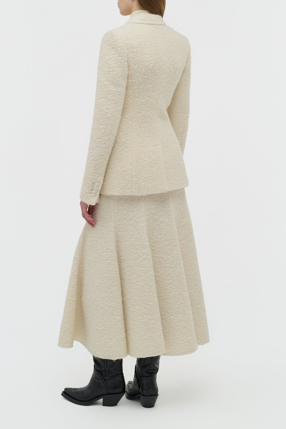 Amy Midi Skirt in Ivory Recycled Cashmere Boucle