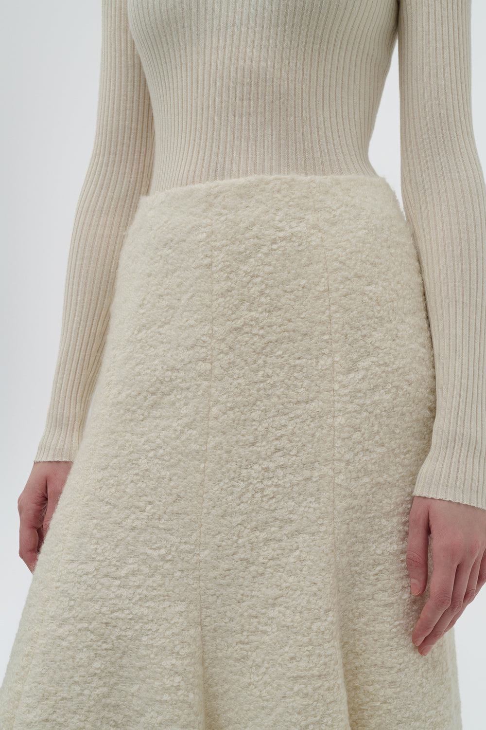 Amy Midi Skirt in Ivory Recycled Cashmere Boucle