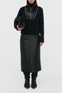 Antia Midi Skirt in Black Leather Snake Scales