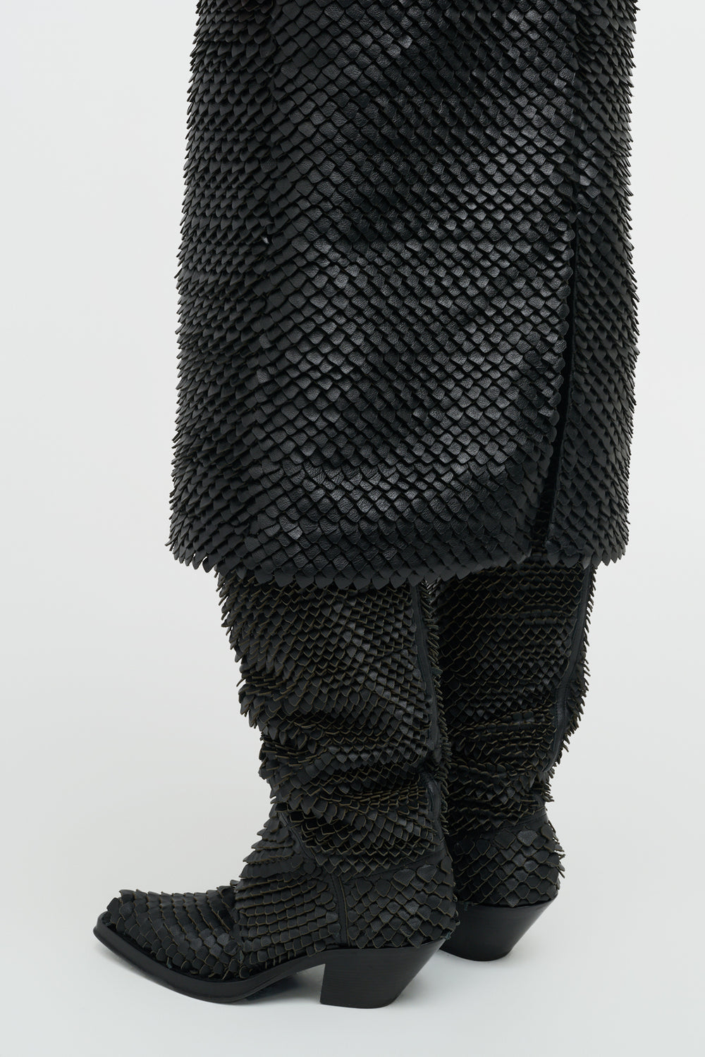 Capitana Cowboy Boot in Black Leather Snake Scales