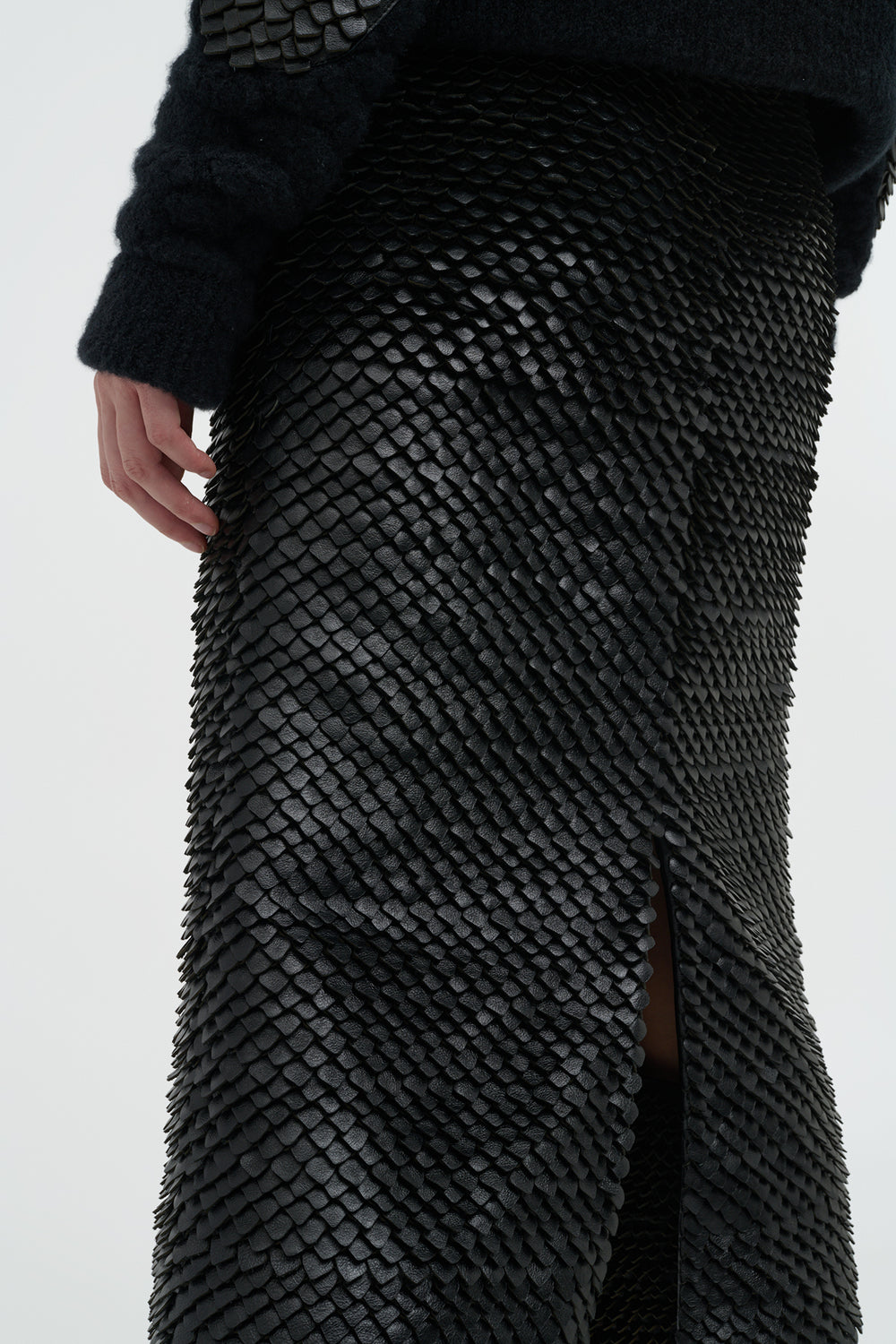 Antia Midi Skirt in Black Leather Snake Scales