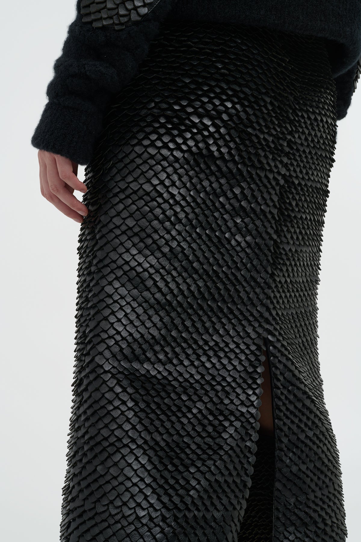 Antia Midi Skirt in Black Leather Snake Scales