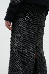 Antia Midi Skirt in Black Leather Snake Scales