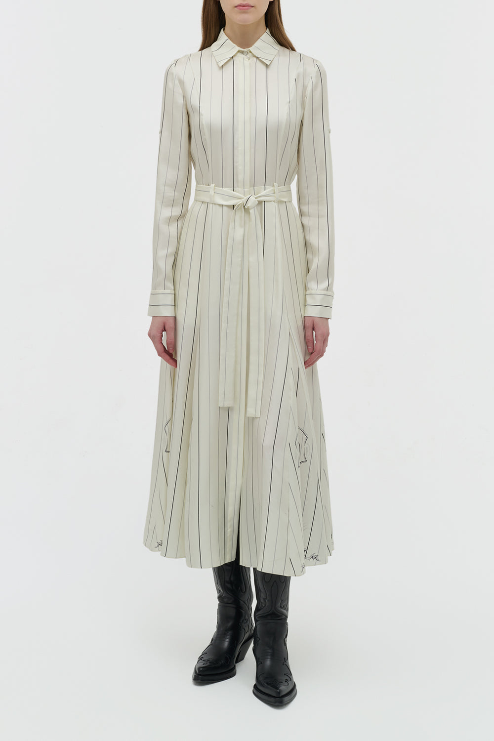 Galway Shirtdress in Ivory Multi Pinstripe Silk Twill