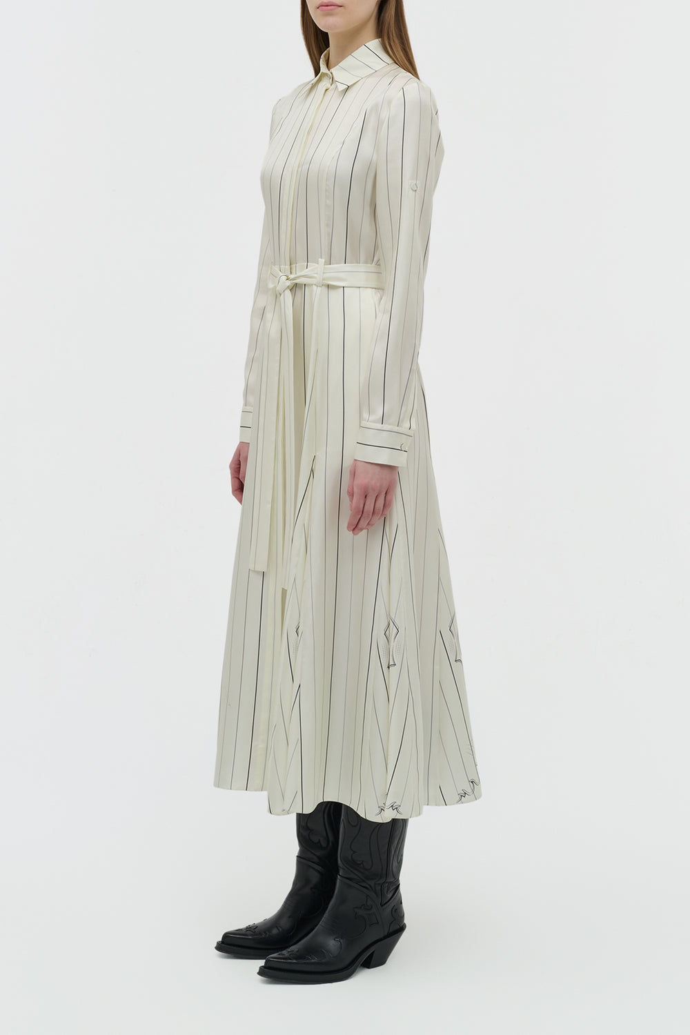 Galway Shirtdress in Ivory Multi Pinstripe Silk Twill