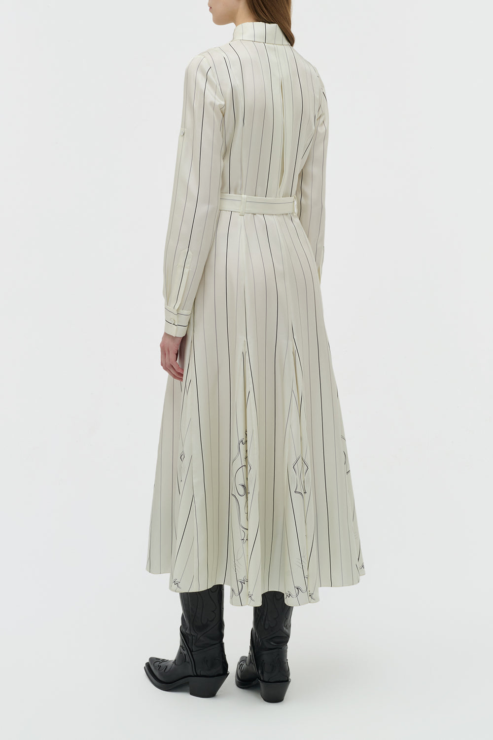 Galway Shirtdress in Ivory Multi Pinstripe Silk Twill