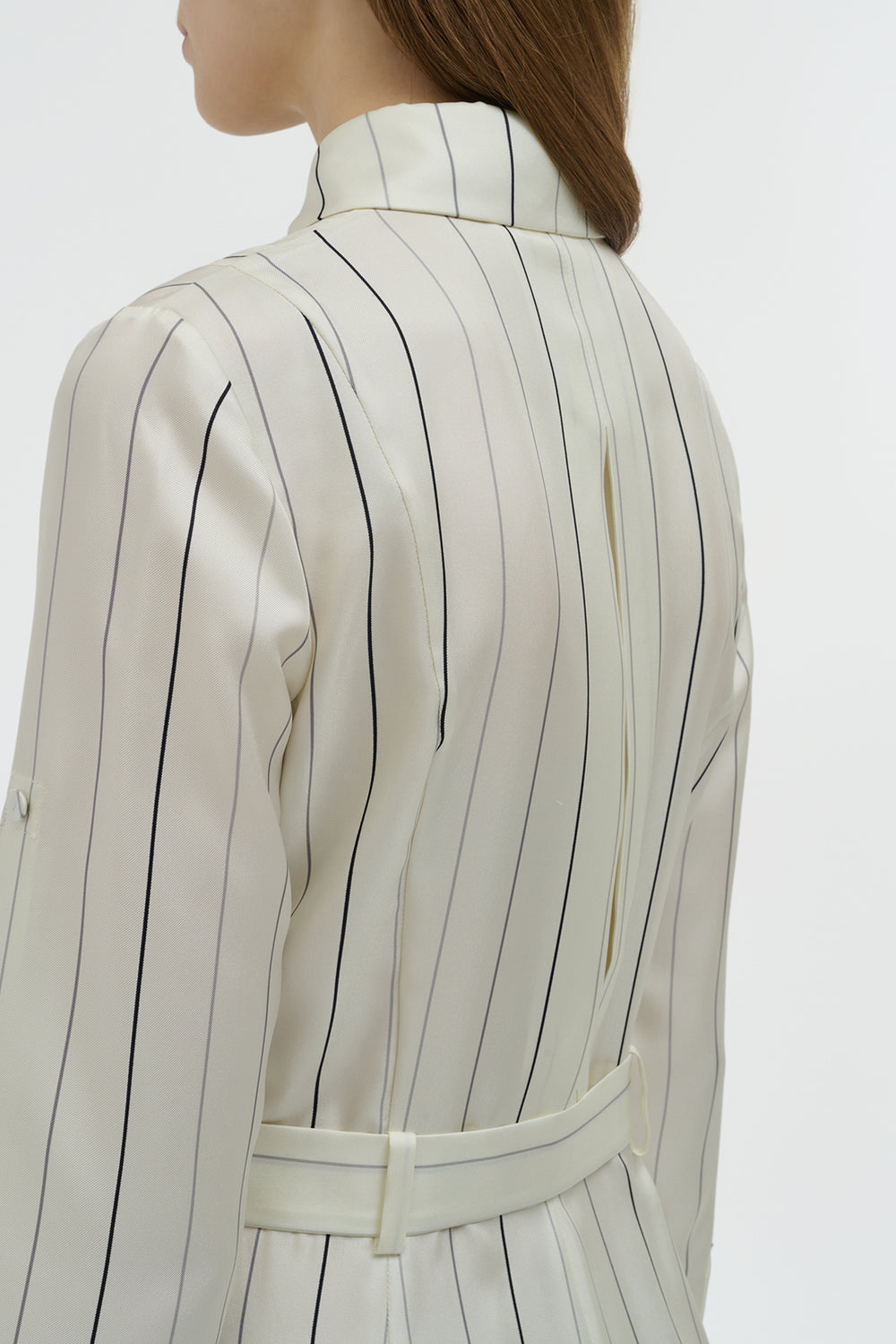Galway Shirtdress in Ivory Multi Pinstripe Silk Twill