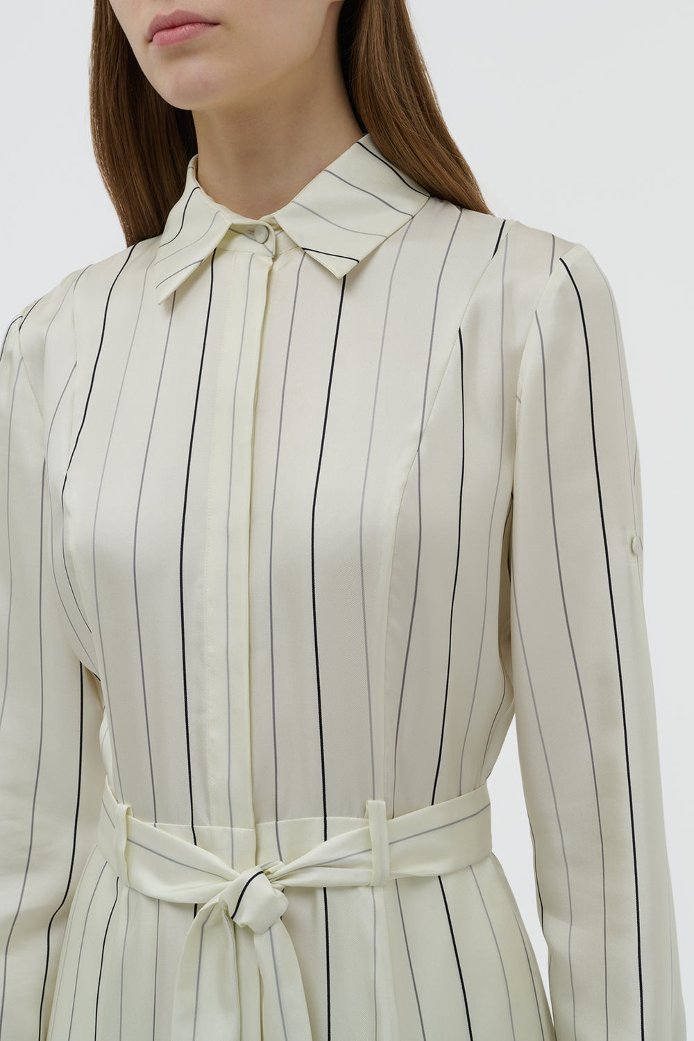 Galway Shirtdress in Ivory Multi Pinstripe Silk Twill