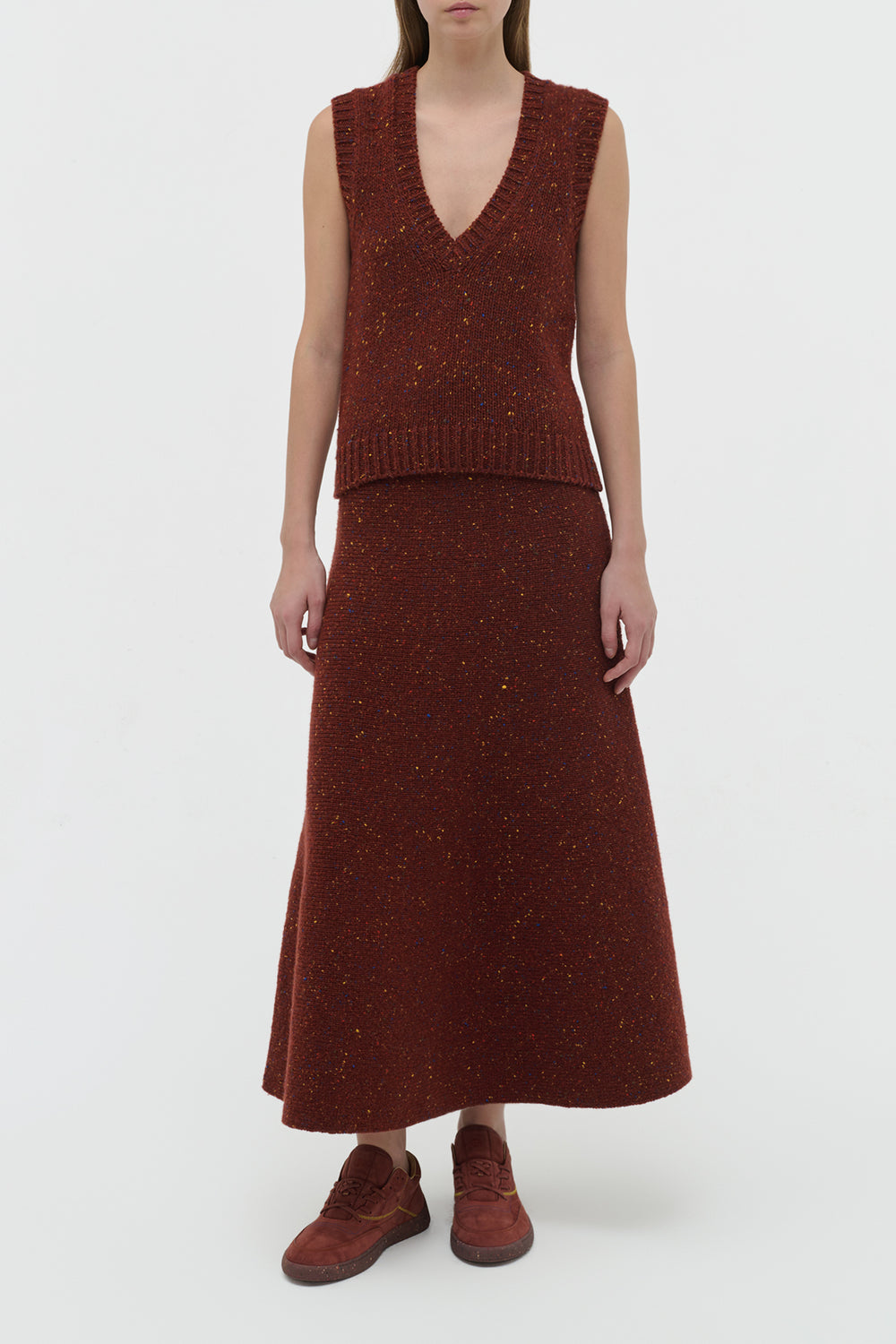 Eden Knit Maxi Skirt in Burnt Sienna Multi Speckle Cashmere