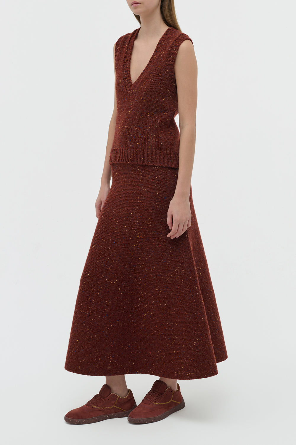 Eden Knit Maxi Skirt in Burnt Sienna Multi Speckle Cashmere