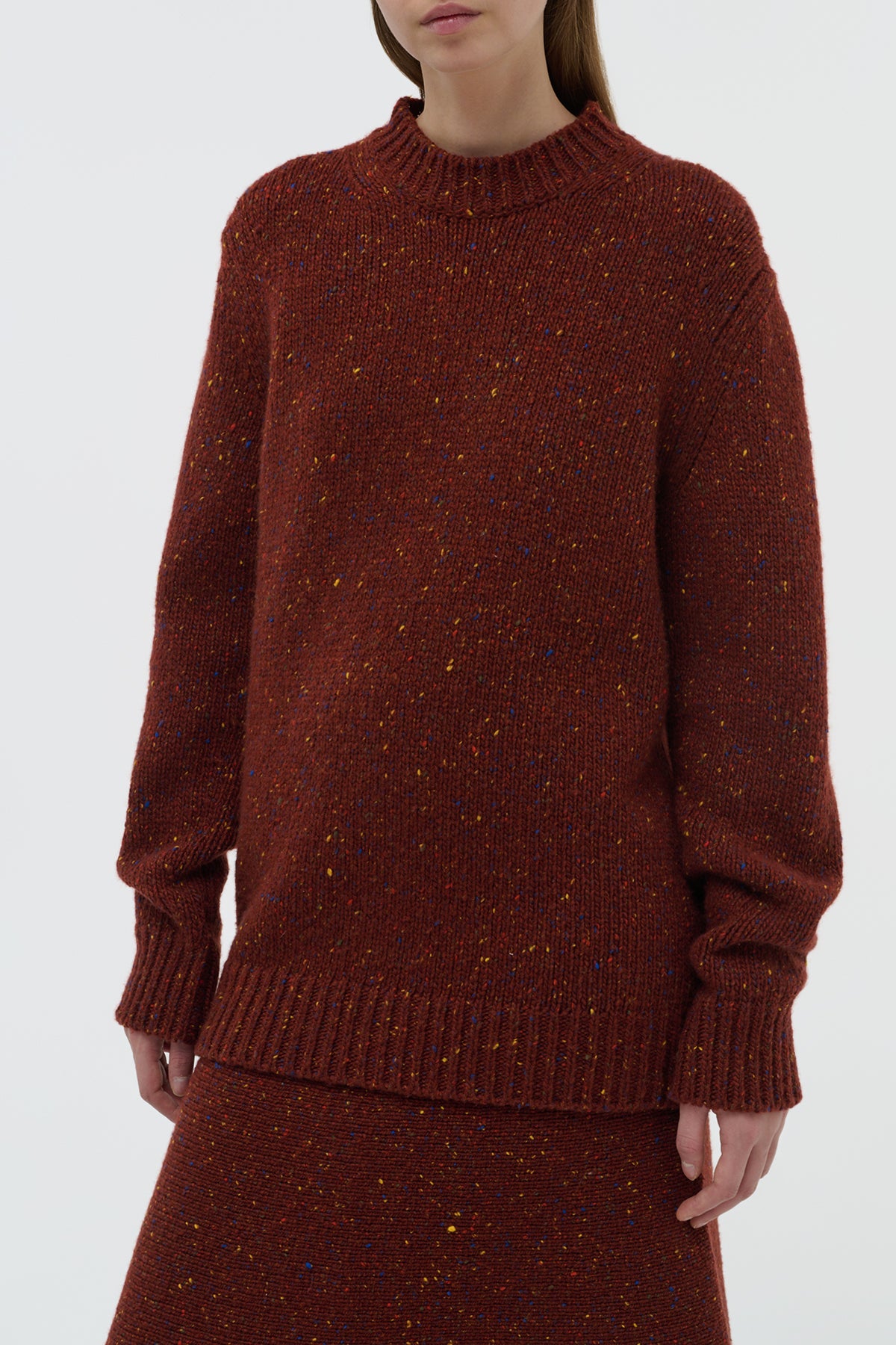 Alfie Knit Sweater in Burnt Sienna Multi Speckle Aran Cashmere