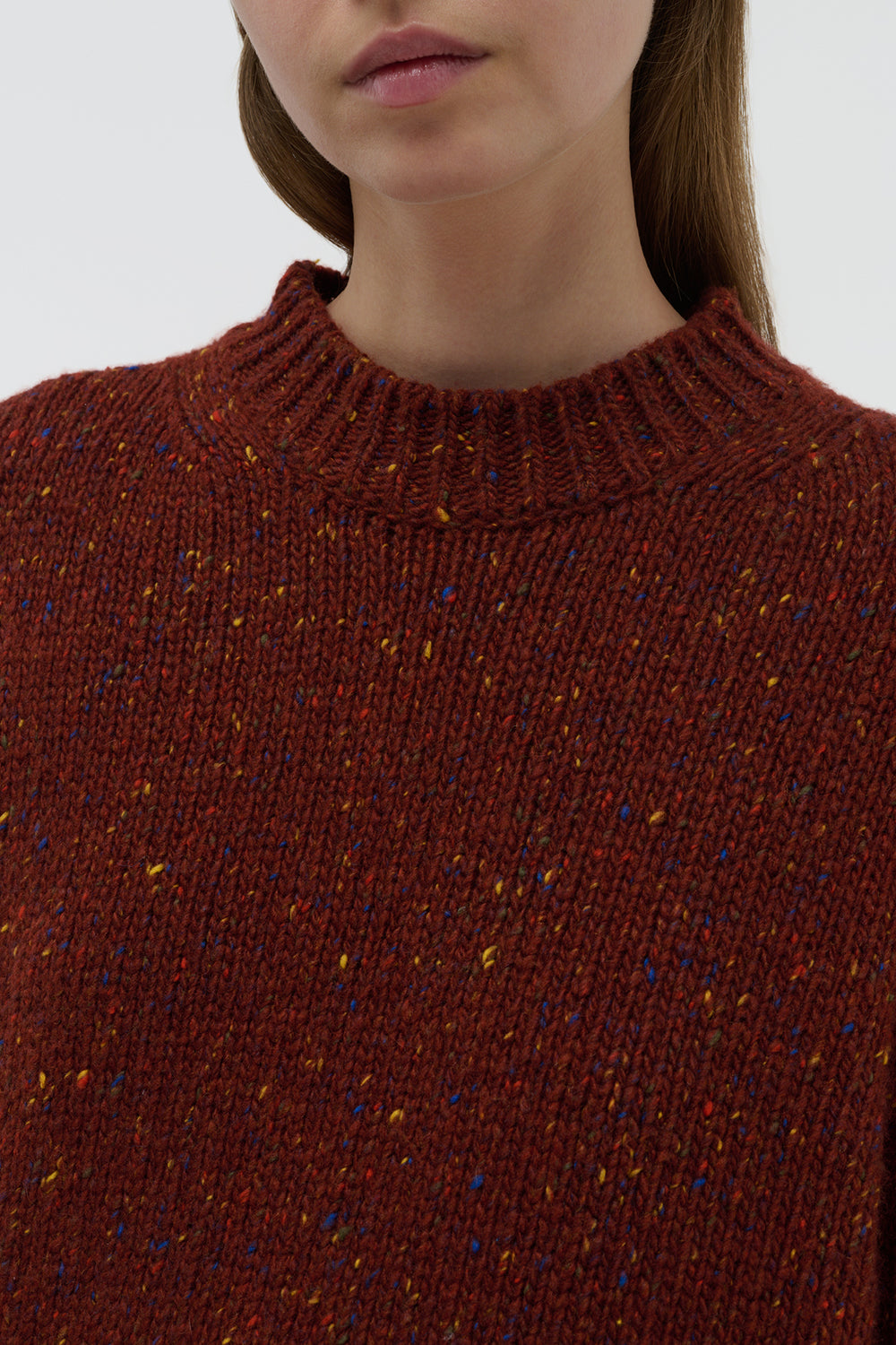Alfie Knit Sweater in Burnt Sienna Multi Speckle Aran Cashmere