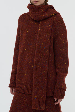 Fokestone Knit Scarf in Burnt Sienna Multi Speckled Aran Cashmere