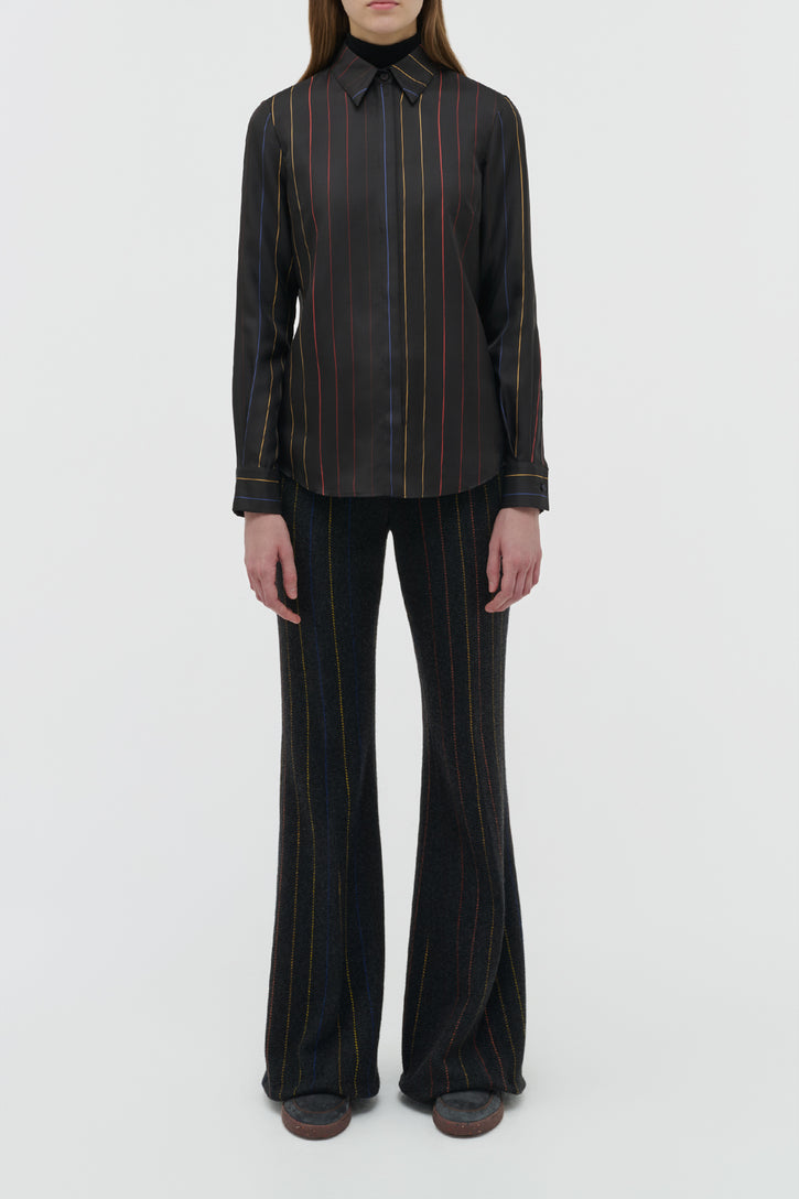 Henri Blouse in Charcoal Multi Pinstripe Silk Twill
