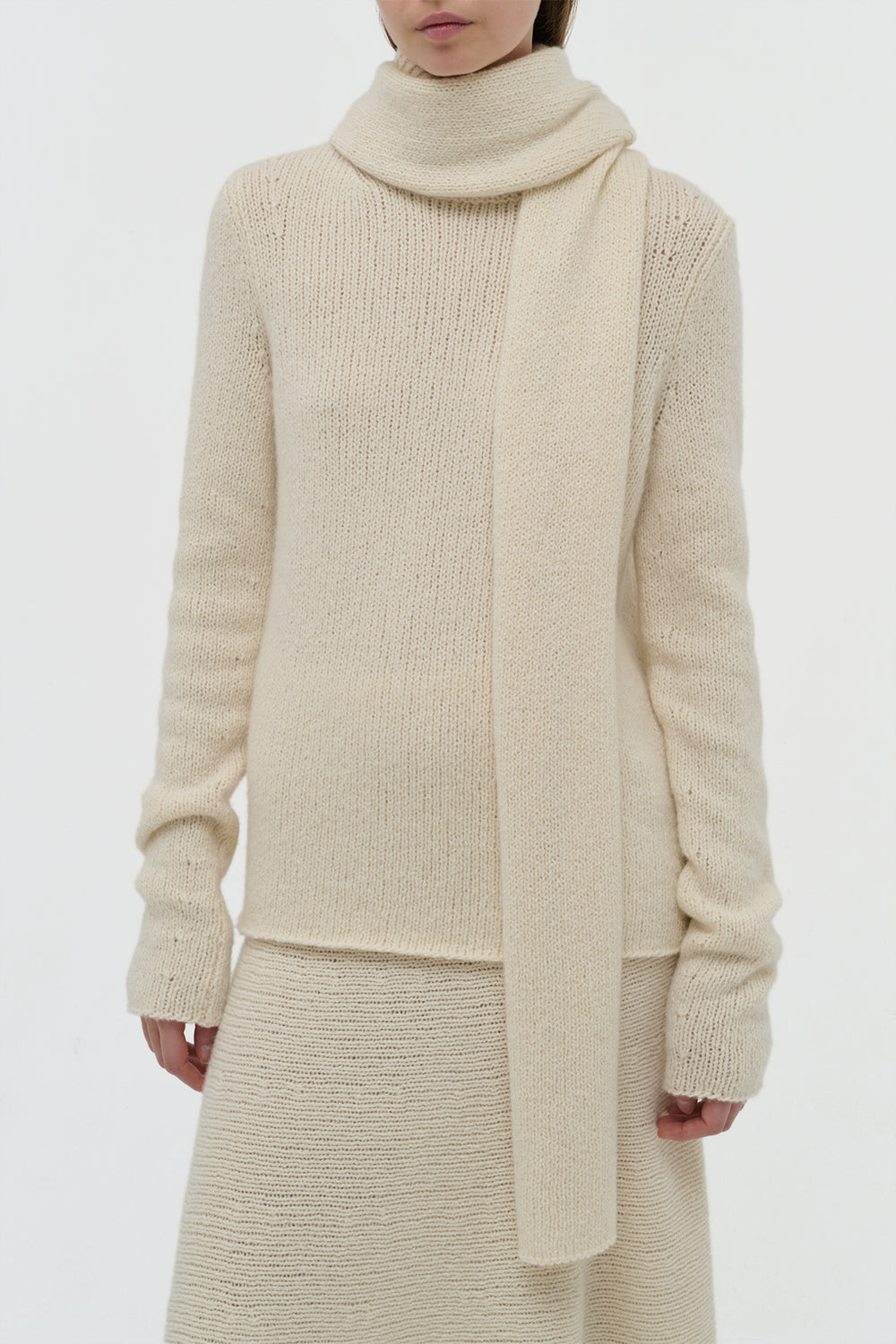 Tulsi Knit Scarf in Ivory Cashmere