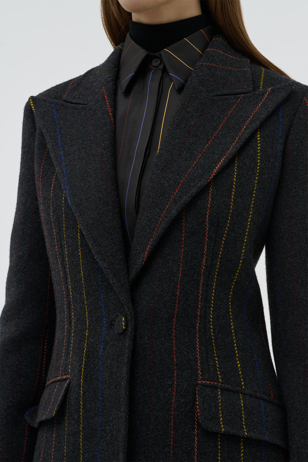 レイヴァ ブレザー（チャコールマルチ ピンストライプ ウール カシミア）