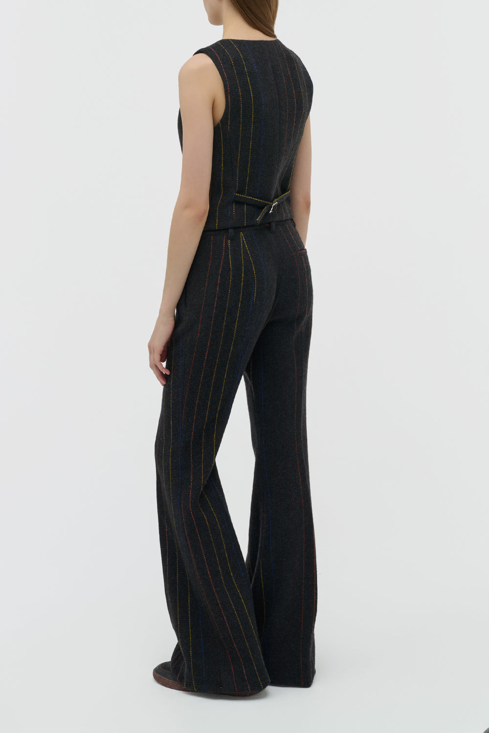 Rhein Flare Pant in Charcoal Multi Pinstripe Wool Cashmere