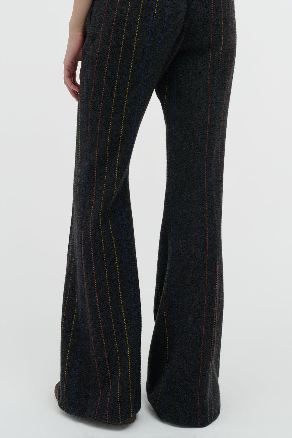 Rhein Flare Pant in Charcoal Multi Pinstripe Wool Cashmere
