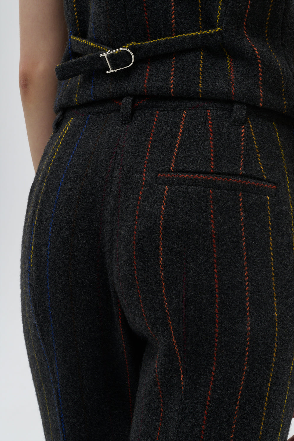 Rhein Flare Pant in Charcoal Multi Pinstripe Wool Cashmere