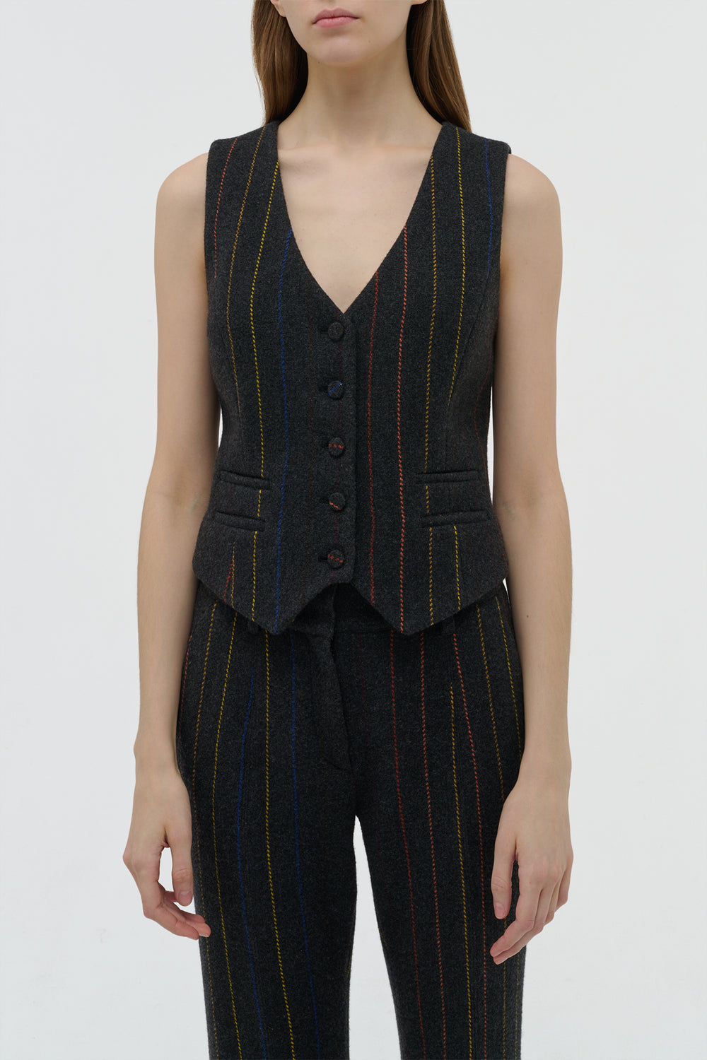 Coleridge Vest in Charcoal Multi Pinstripe Wool Cashmere