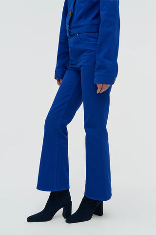 Cobalt Recycled Cotton Ezra Bootcut Jean - Lower Leg Detail | Gabriela Hearst
