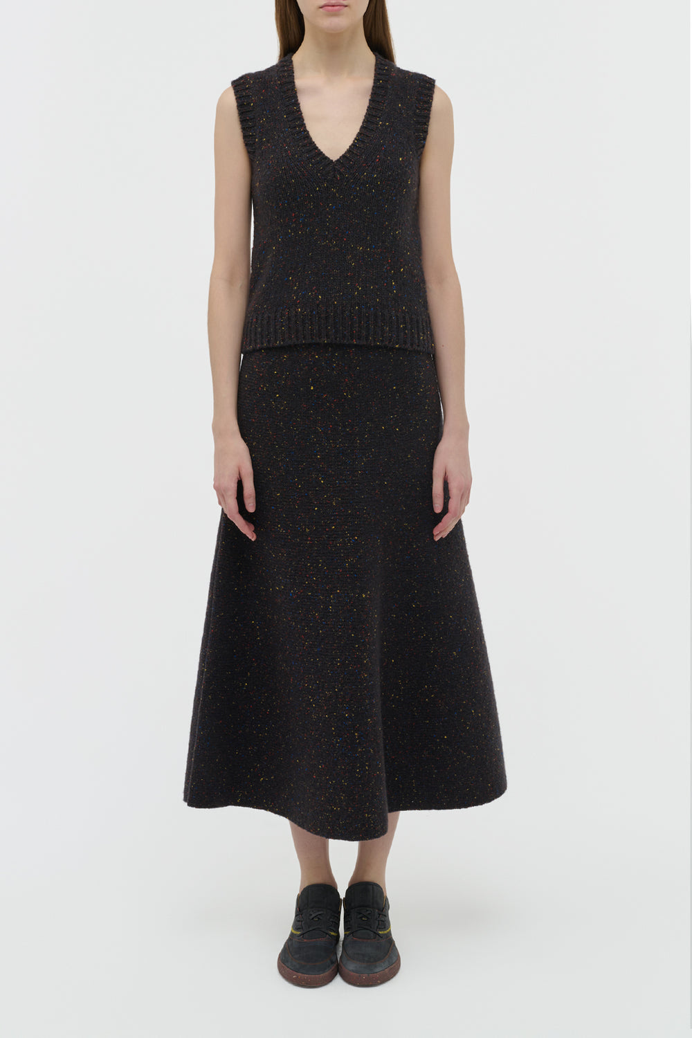 Eden Knit Maxi Skirt in Charcoal Multi Aran Cashmere