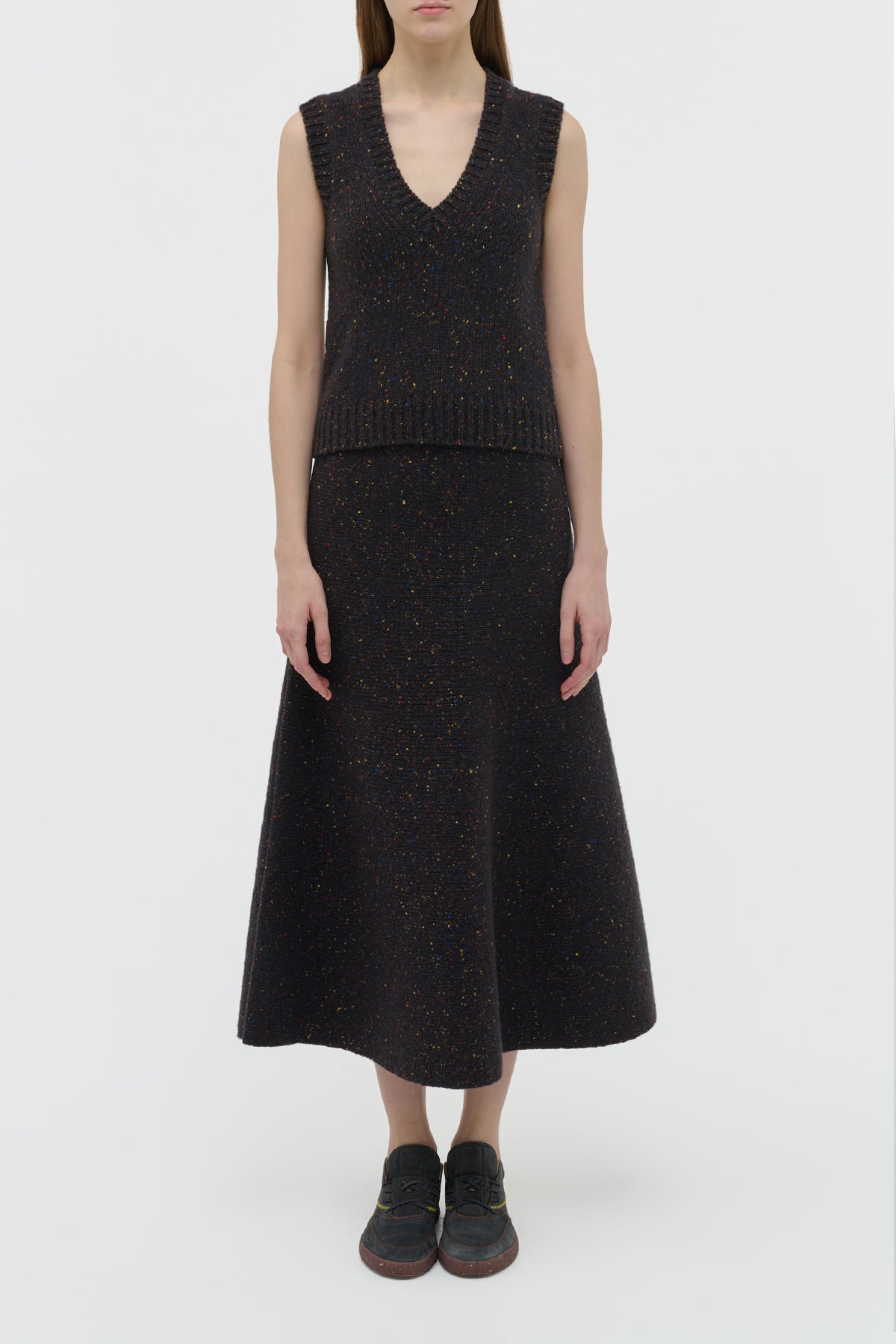 Eden Knit Maxi Skirt in Charcoal Multi Aran Cashmere