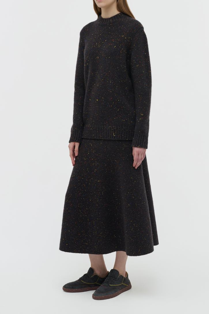 Alfie Knit Sweater in Charcoal Multi Speckled Aran Cashmere