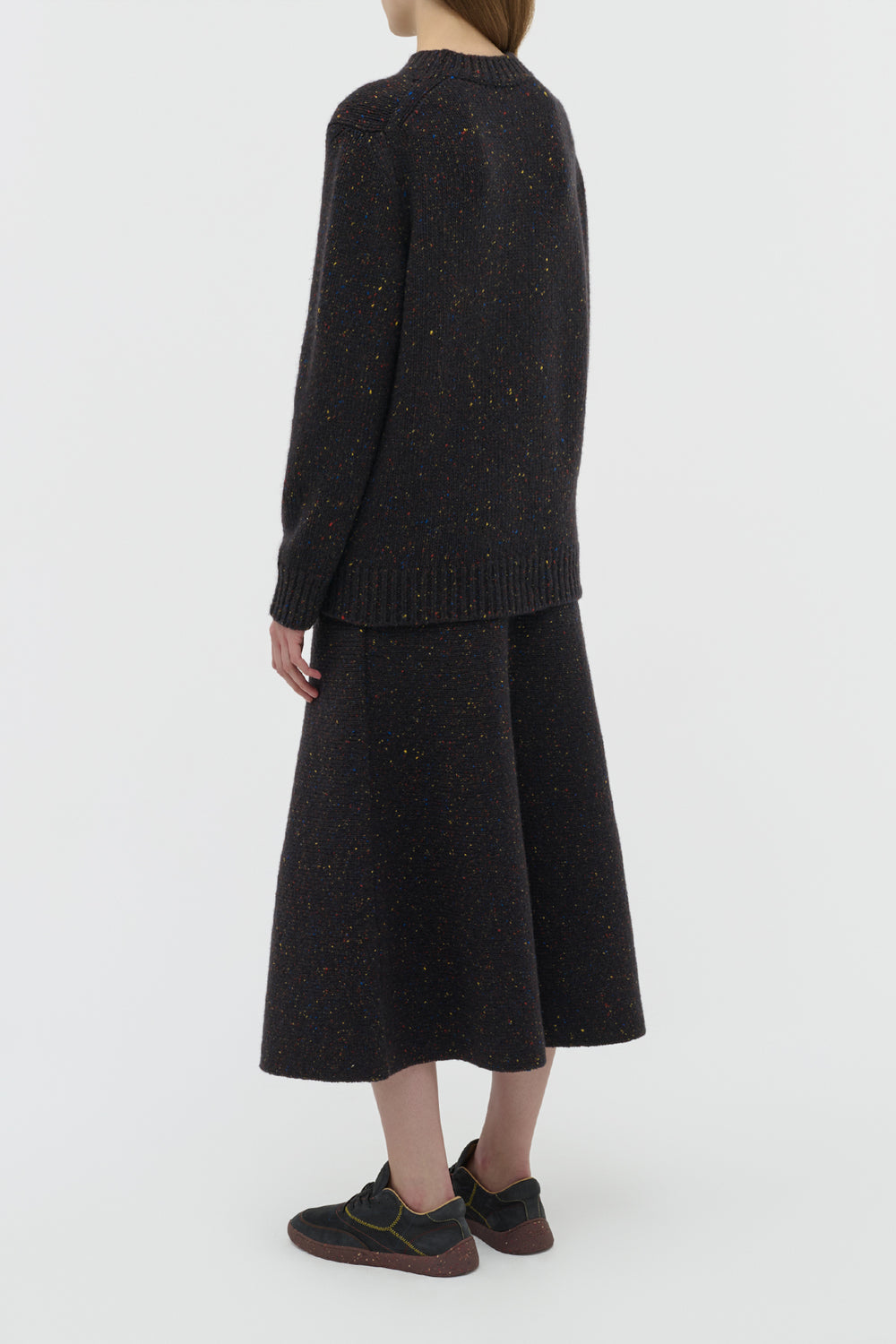 Alfie Knit Sweater in Charcoal Multi Speckled Aran Cashmere