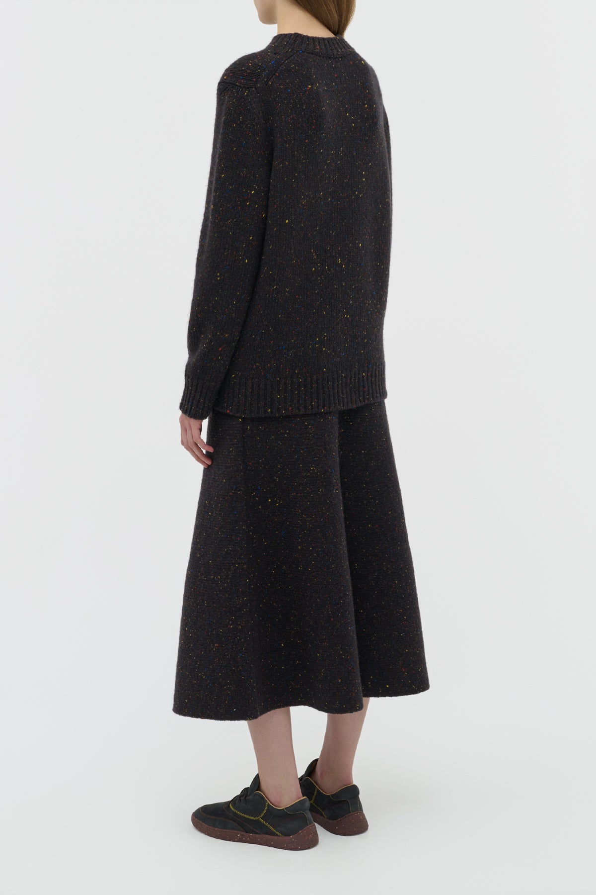 Alfie Knit Sweater in Charcoal Multi Speckled Aran Cashmere