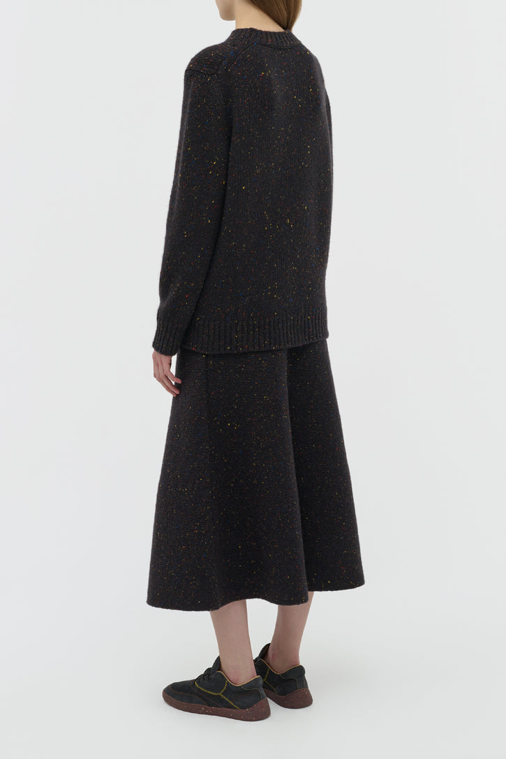 Alfie Knit Sweater in Charcoal Multi Speckled Aran Cashmere