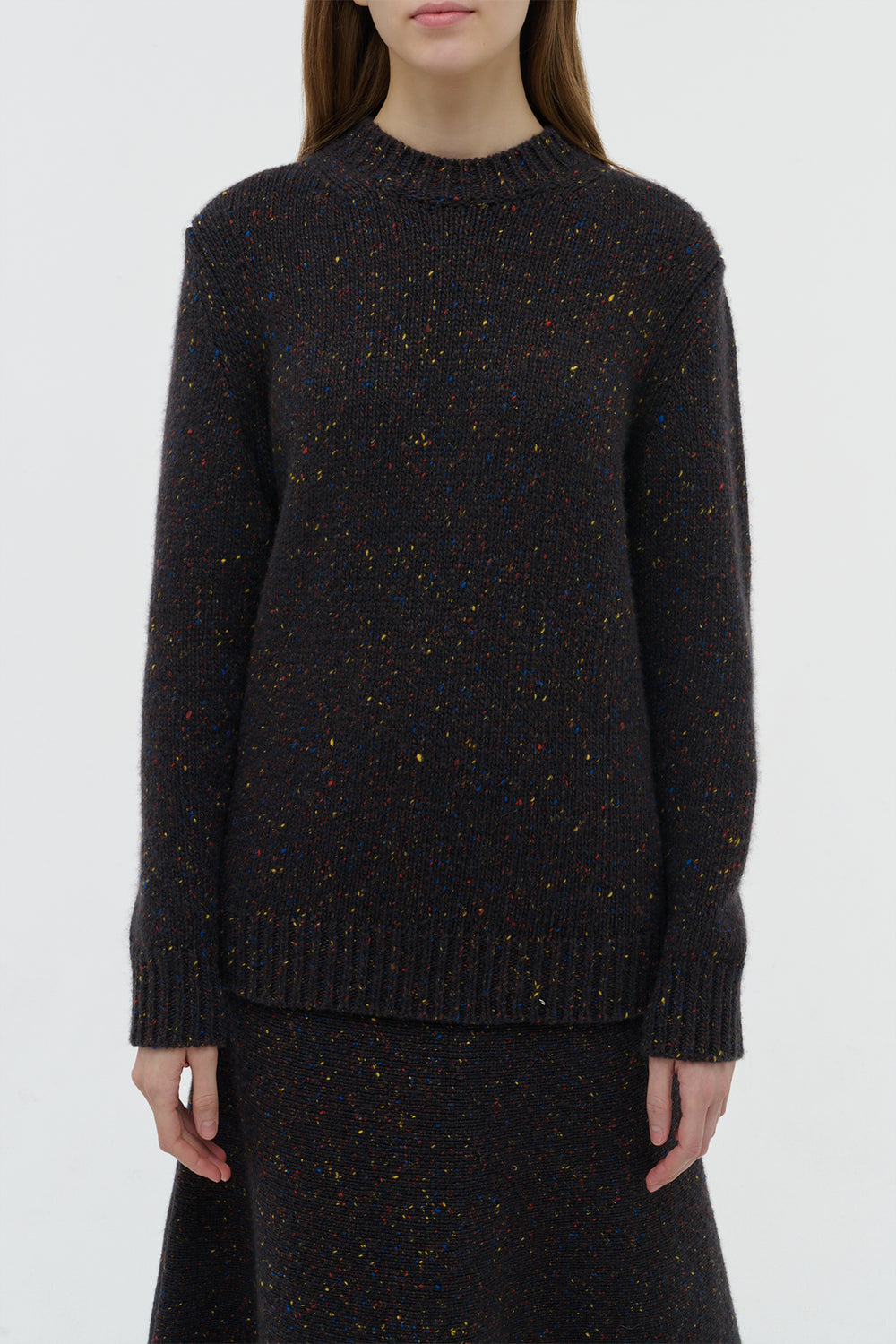 Alfie Knit Sweater in Charcoal Multi Speckled Aran Cashmere