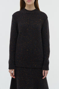Alfie Knit Sweater in Charcoal Multi Speckled Aran Cashmere