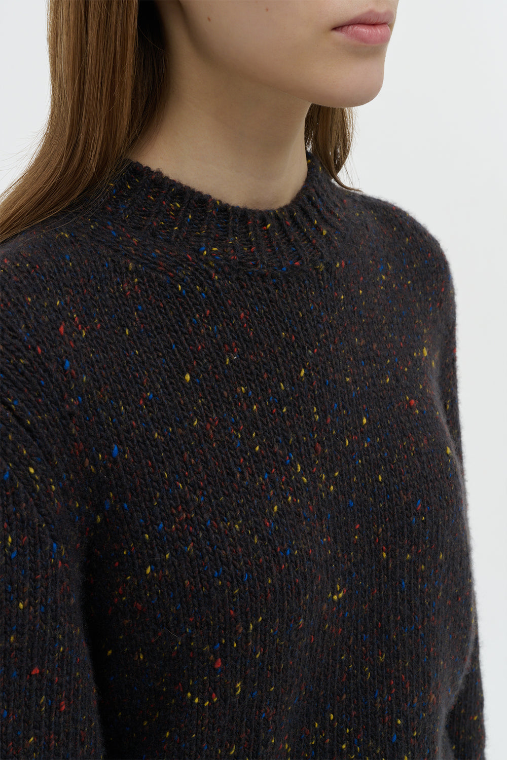 Alfie Knit Sweater in Charcoal Multi Speckled Aran Cashmere