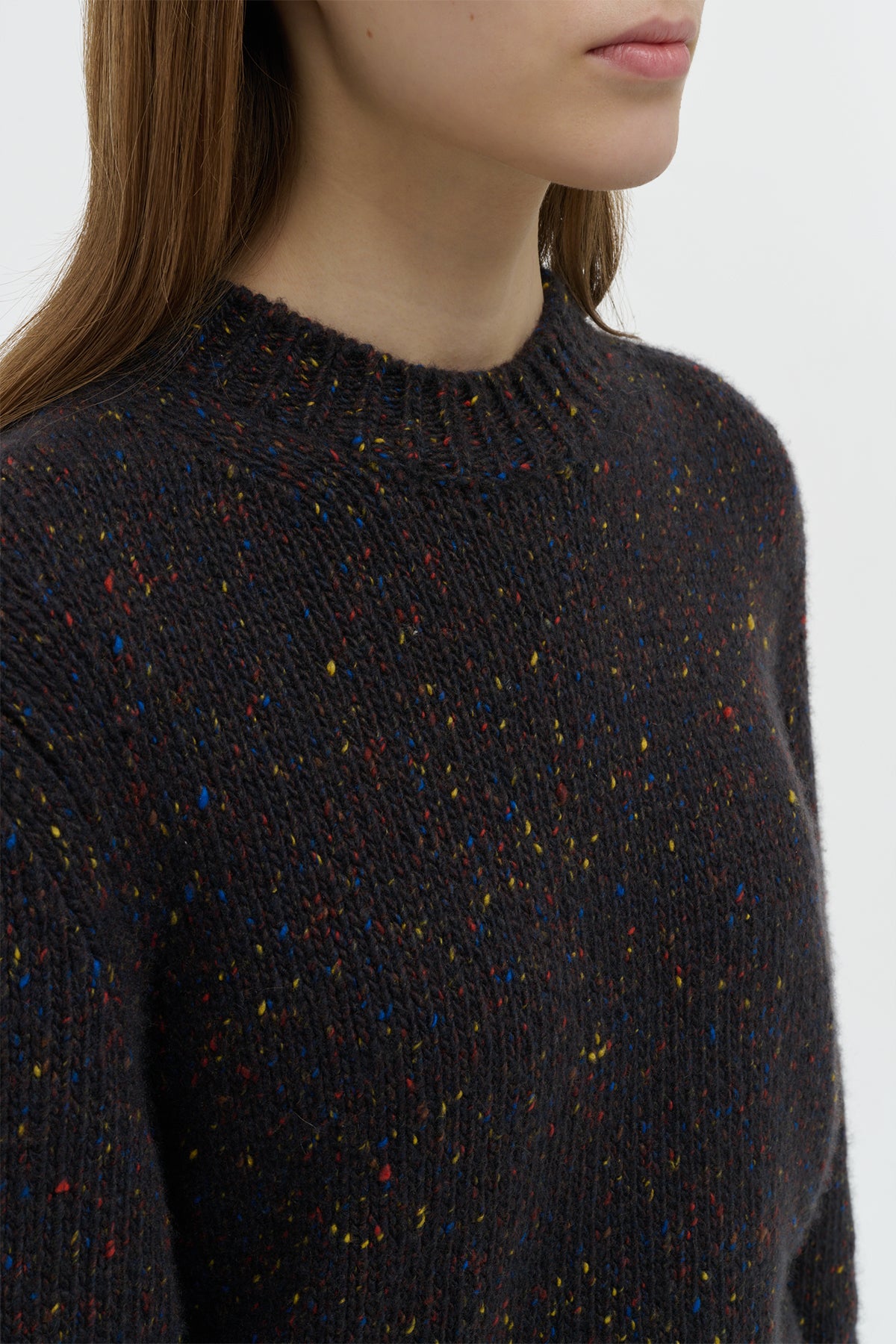 Alfie Knit Sweater in Charcoal Multi Speckled Aran Cashmere