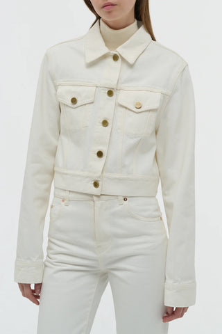 White Sustainable Bronte Denim Jacket - Front Detail View | Gabriela Hearst