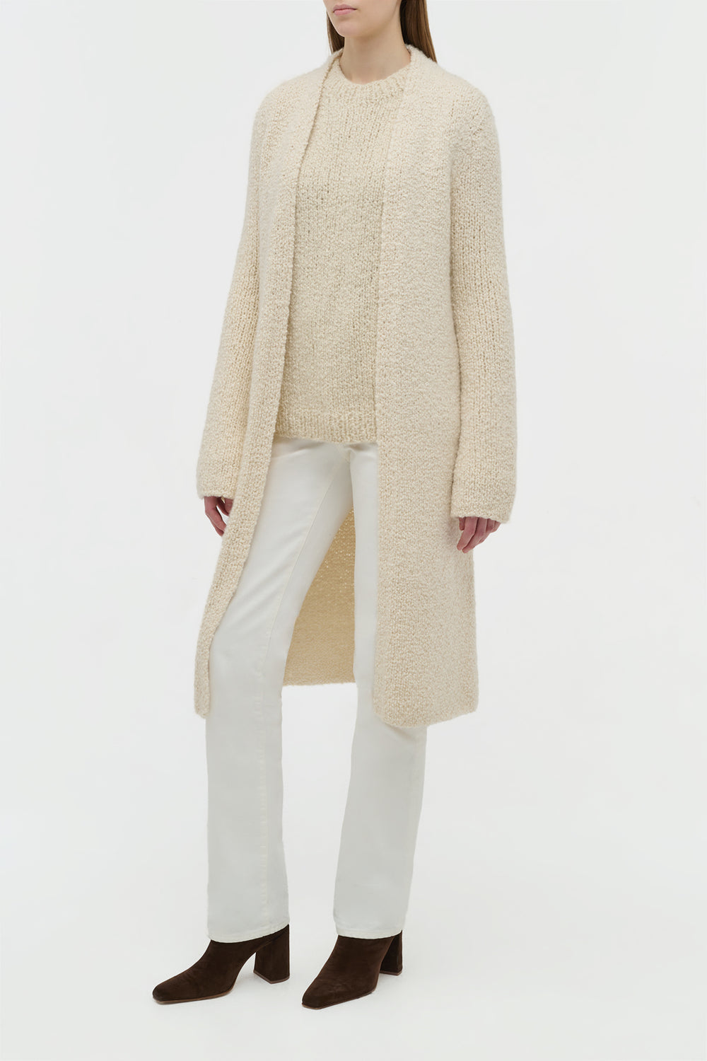 Uxia Knit Cardigan in Ivory Cashmere Boucle
