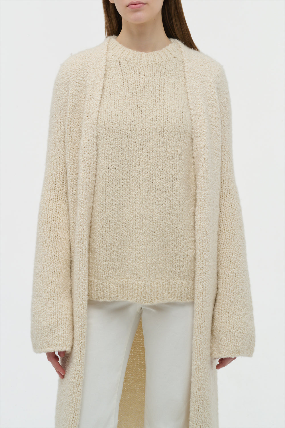 Uxia Knit Cardigan in Ivory Cashmere Boucle