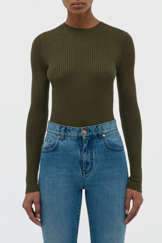 Browning Knit Sweater in Olive Cashmere Silk