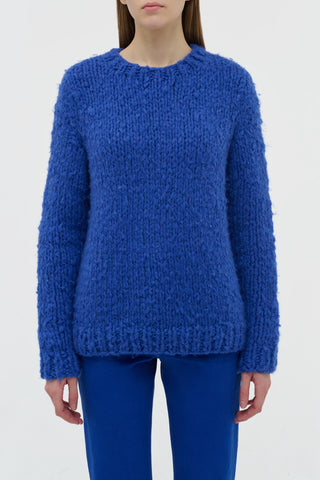Cobalt Blue Cashmere Lawrence Knit Sweater - Front View On Model | Gabriela Hearst