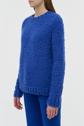 Cobalt Blue Cashmere Lawrence Knit Sweater - Side Profile On Model | Gabriela Hearst