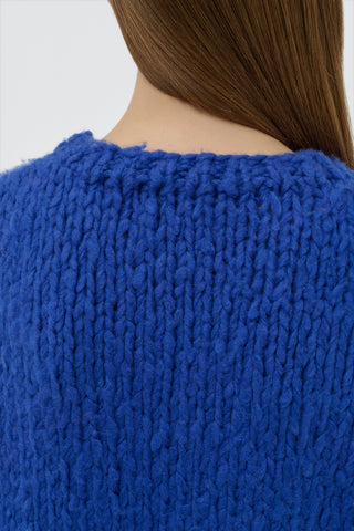 Cobalt Blue Cashmere Lawrence Knit Sweater - Neck Detail Close-Up | Gabriela Hearst