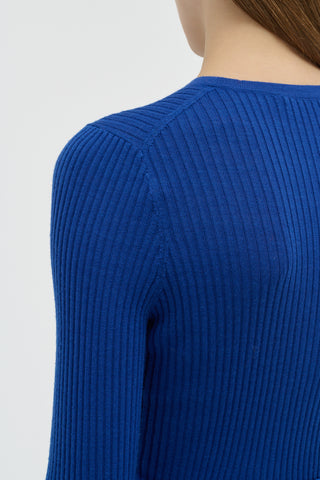 Cobalt Ribbed Sweater - Shoulder Detail | Gabriela Hearst